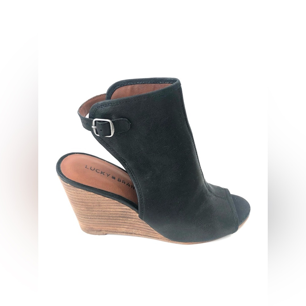Lucky Brand Women’s Risza Sandals Sling Back Wedge Black 7.5 ($)4869